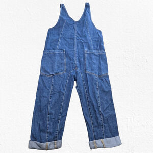 We The Free Sapphire Blue Denim Ziggy Overalls Slouchy Boho Jumpsuit Size Medium